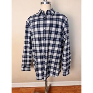 American‎ Eagle Shirt Men's XXL Blue Tartan Plaid Classic Fit Button Down Cotton